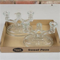 (2) Glass Candleabras