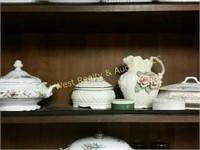 Shelf of Soup Tureens & Misc. Glassware
