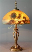 Vintage Table Lamp with Reverse Painted Shade