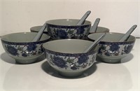 6 SOUP BOWLS AND SPOONS