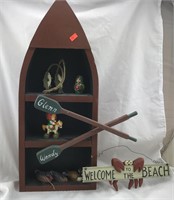 Decorative Canoe and Wooden Crab Sign