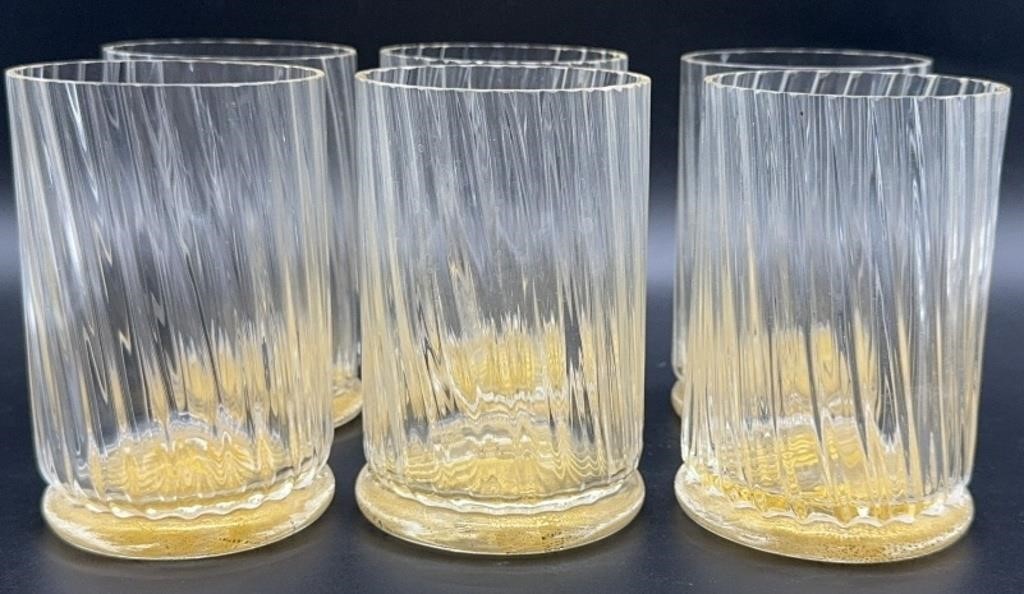 6pc Murano Venetian Gold Fleck Suspended Glasses