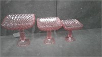 3 PIECE PINK GLASS CANDY DISHES