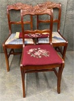(3) Vintage Rose Carved Chairs