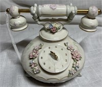 Ceramic Rotary Phone Music Box Pink Roses