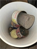 Bucket of vintage tins