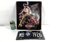 Plaque métal Harley et repro immatriculation BMW.