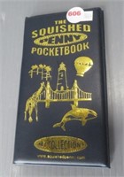 Squished penny pocket book with pennies.