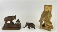 Carved Wooden Animal Figurines & Inkwell