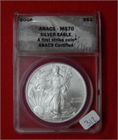 2008 American Eagle ANACS MS70 1 Ounce Silver