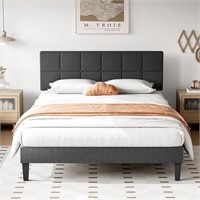 Sweetcrispy Full Bed Frame with Headboard, Grey