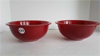 2 RED PYREX MIXING BOWLS