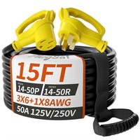 PlugSaf 15 FT 50 Amp RV/EV Extension Cord Outdoor