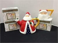 Santa Teapot & Four Santa Mugs