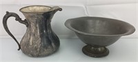 Vintage Pewter pitcher and bowl