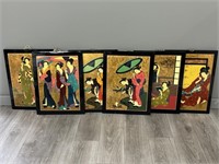 Five Japanese Geisha Lacquer Paintings