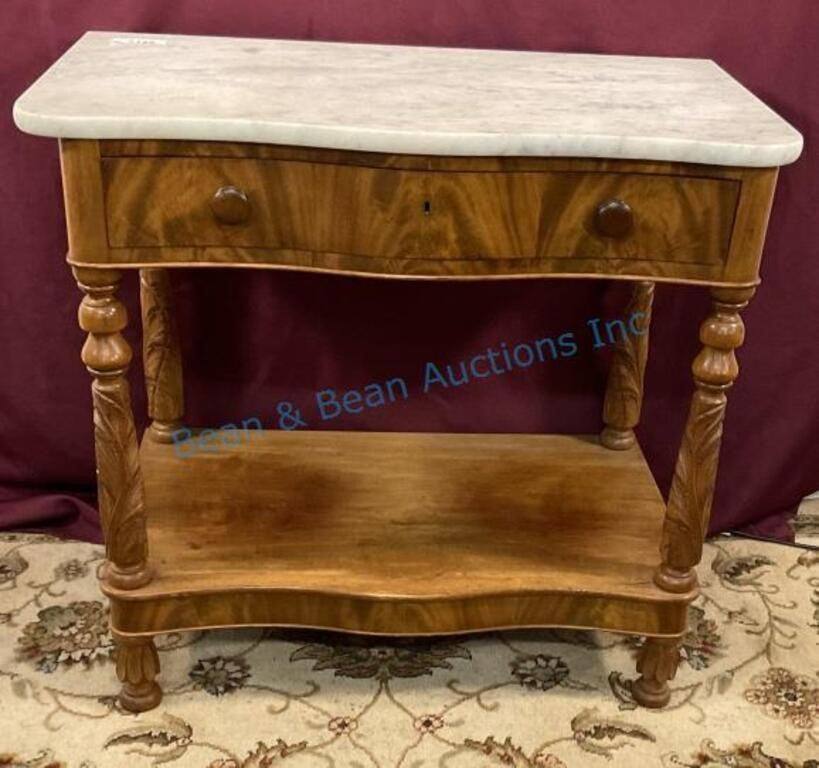 1800s acanthus carved mahogany table marble