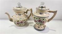 (2) Painted Metal Teapots 10" & 11" tall