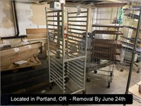 ALUMINUM BAKERY TRAY RACK ON CASTERS (LOCATED IN