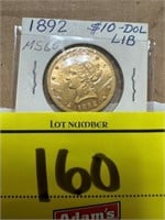1892 LIBERTY 10 DOLLAR GOLD PIECE