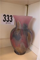 (11" Tall) Glass Vase, Hand Painted Rueven Glass