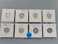 8 Mercury dimes; 1943-1945s. Buyer must confirm al