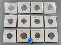 12 Jefferson nickels; 1943s-1959. Buyer must confi