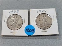 2 Walking Liberty half dollars; 1942, 1944. Buyer