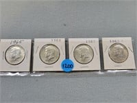 4 Kennedy half dollars; 1965, 1966, 1967, 1968d.