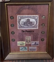 Framed "Pioneers" Barber Dimes & Stamps