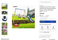 B3373  Sportspower Metal Swing Set 2 Swings  Warr