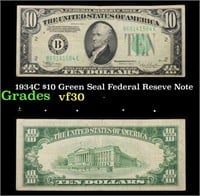1934C $10 Green Seal Federal Reseve Note Grades vf