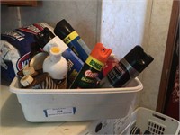 Plastic Bin w/Assorted Household Items