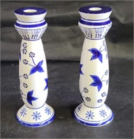 Blue & White Ceramic Candle Stick Holders