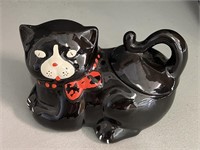 Vtg handpainted black cat, red bow cookie jar