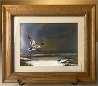Flying Mallard Color Foil Print In Wood Frame