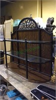 Wood, metal & 2 glass shelf table top shelf unit,