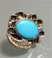 VINTAGE NAVAJO RING LARGE TURQUOISE STERLING