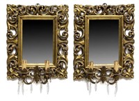 (2) ITALIAN GILT WOOD MIRRORED WALL SCONCES