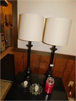 TWO LAMPS; CANDLES AND CANDLE HOLDERS 31"H