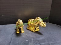(2) 4.5" Gold Plated Ceramic Elephants
