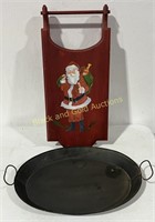 Vintage Christmas Santa Sleigh Decor & Metal Tray