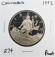 1992 COLUMBUS HALF DOLLAR  PROOF