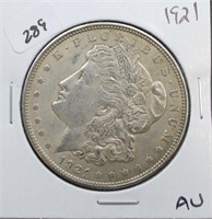 1921 MORGAN SILVER DOLLAR  AU