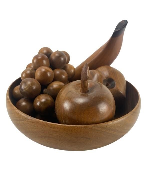 MCM 4 Piece Wooden Fruit in a Bowl