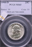 1944 D PCGS MS65 WASHINGTON QUARTER