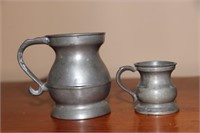 2 Small Antique Pewter Tankards Largest Marked