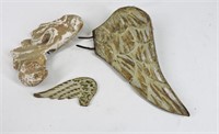 3 Antique Church Salvage Wood Carved Angel Wings