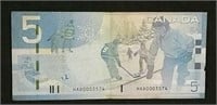 1986 Five Dollar Bill-  low serial number