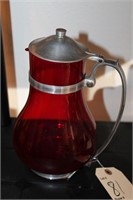 Red and silver batter pitcher Depression glass
